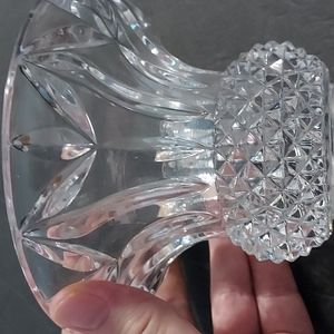 Crystal cut diamond pointe bottom Tealight holder,Clear,3.5in.Hx5inW.